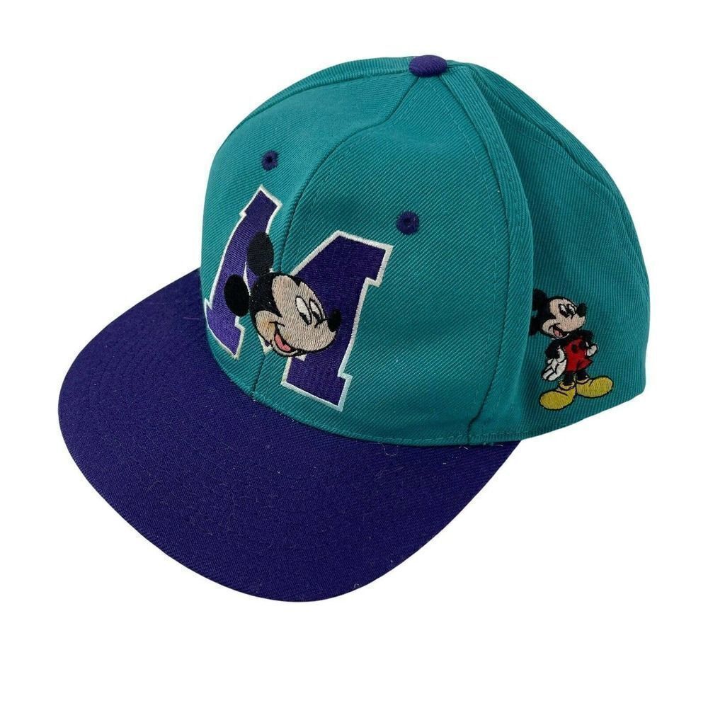Disney Vintage Mickey Mouse Snapback Hat 90s Mickey Unlimited Teal Flat Bill OS
